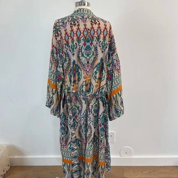 Long belted tunic, bikini cover up or throw on with some jeans. Colorful &flowy. - Picture 4 of 4